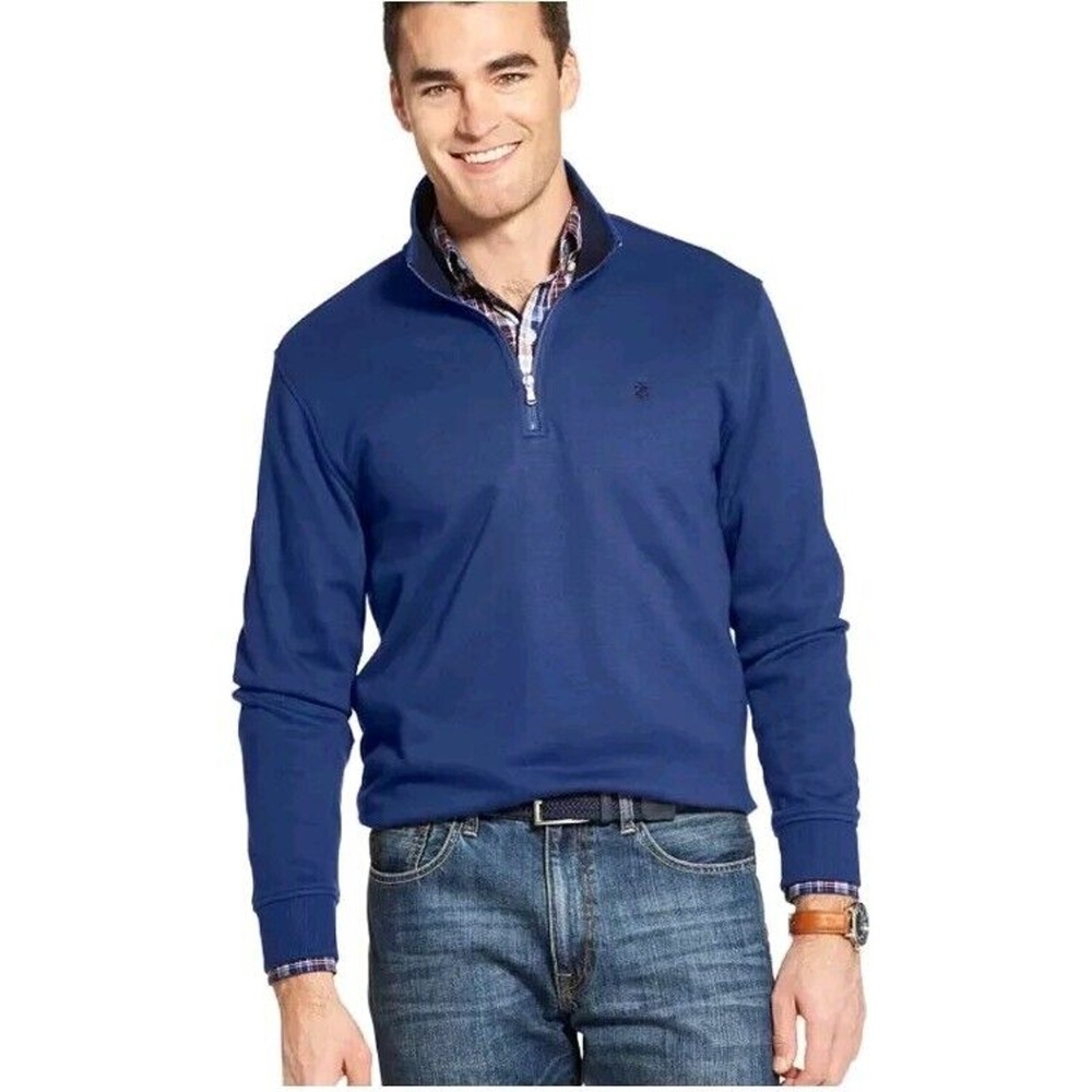 Izod Mens SportFlex Classic-Fit Quarter Zip Pullover Sweater Blue XXL New